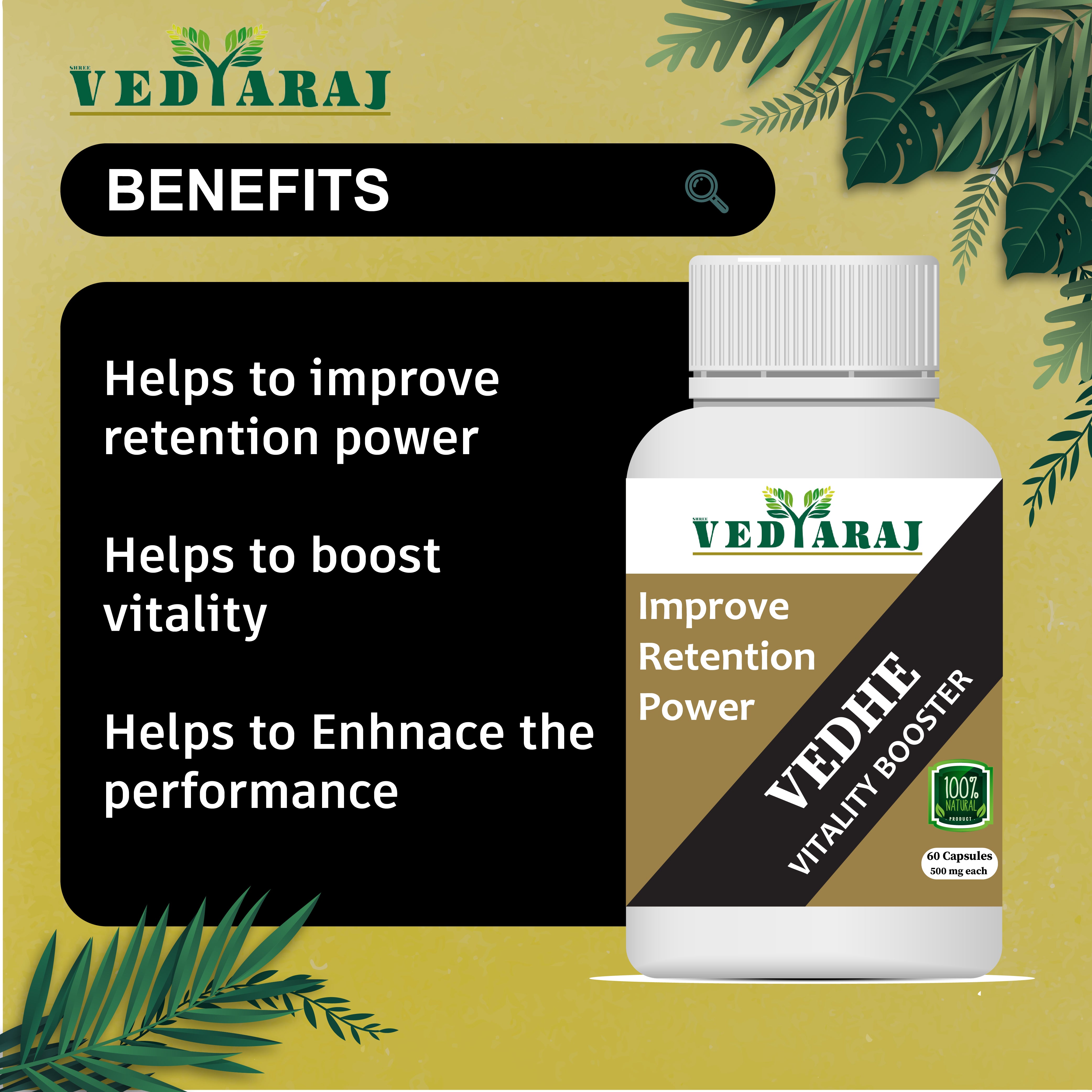 Vedhe Ayurvedic Capsules for Improving Retention Power in Men | Pack of 60 Capsules