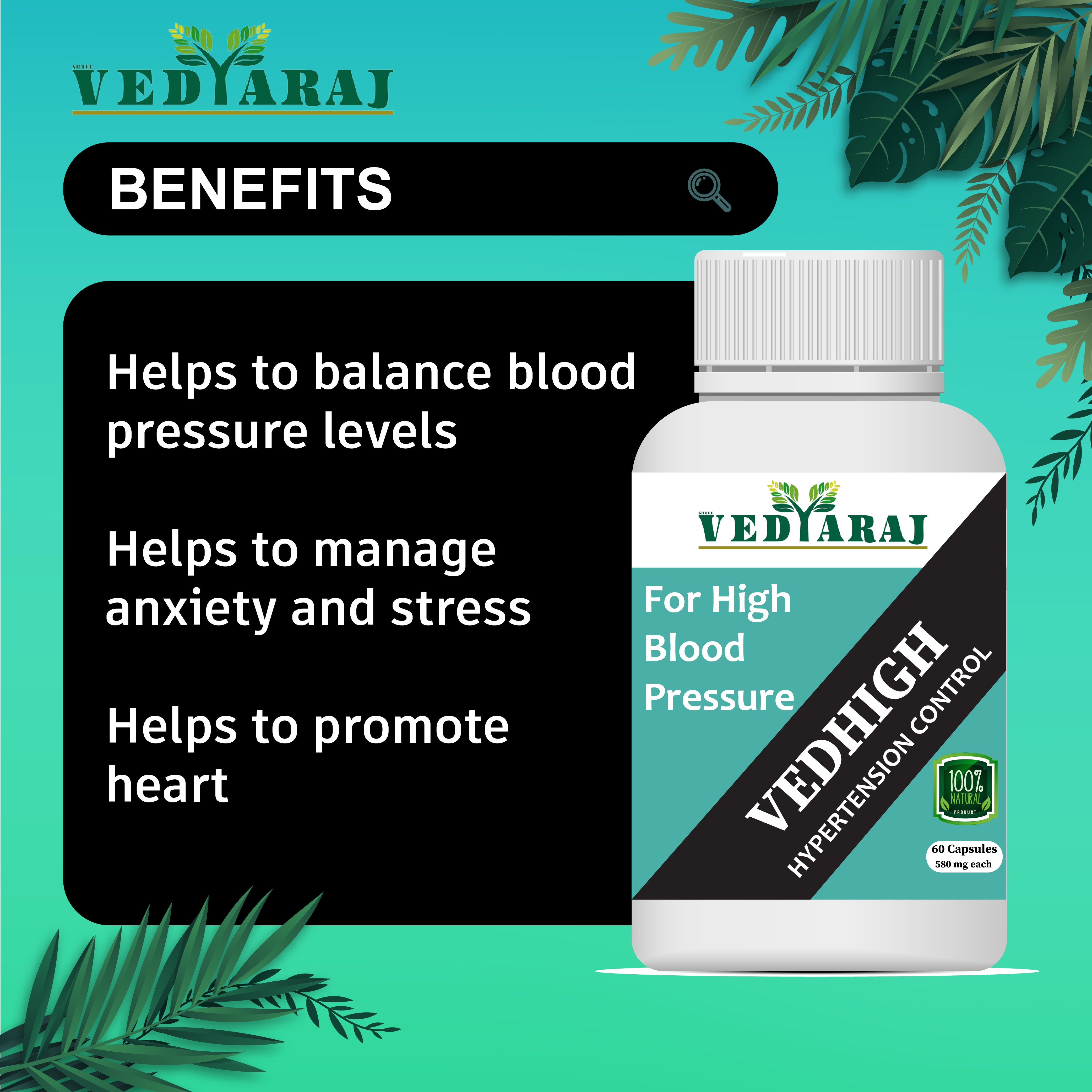 Vedhigh Ayurvedic Capsules for High Blood Pressure Control | Pack of 60 Capsules