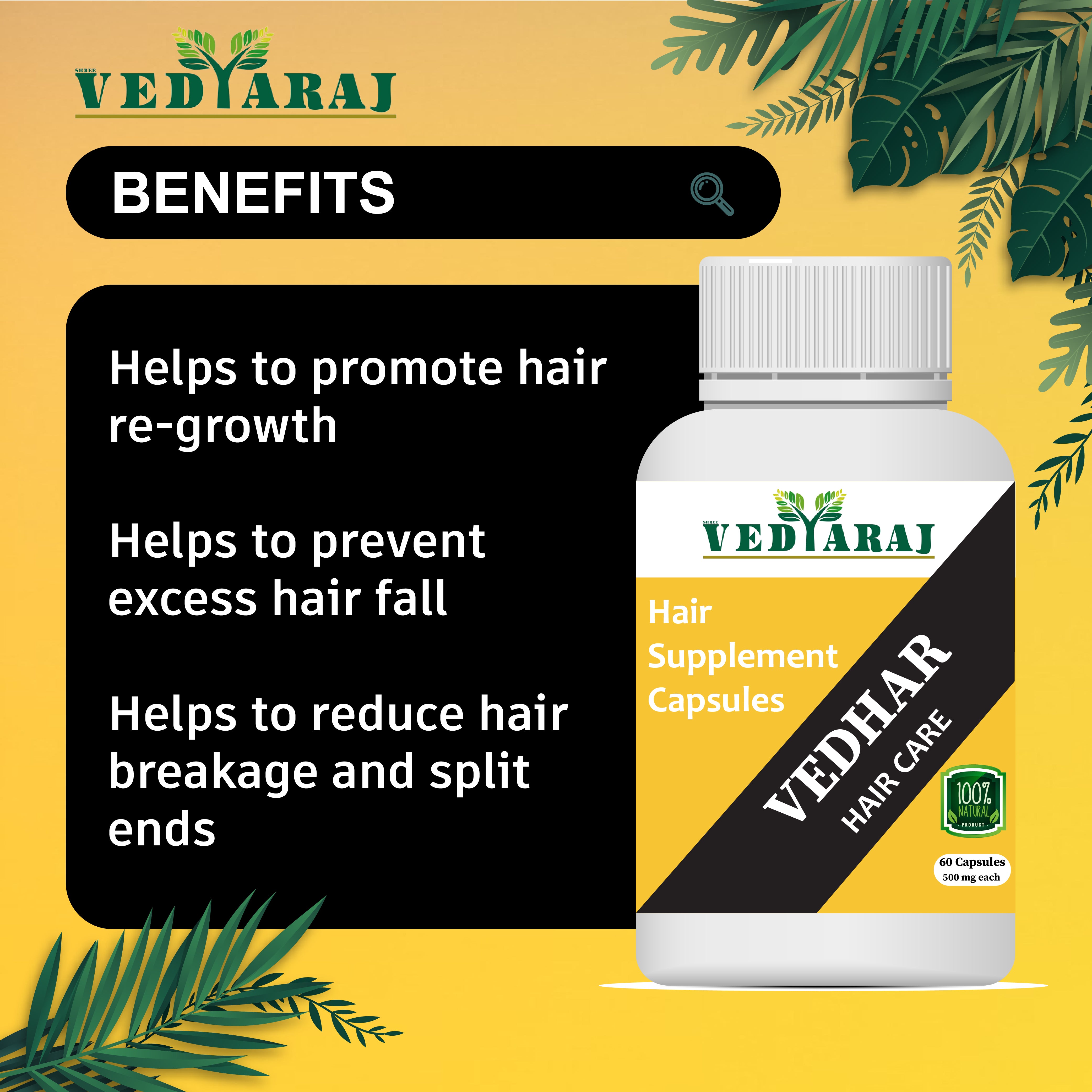 Vedhar Ayurvedic Capsules for Hair Growth & Revitalisation | Pack of 60 Capsules